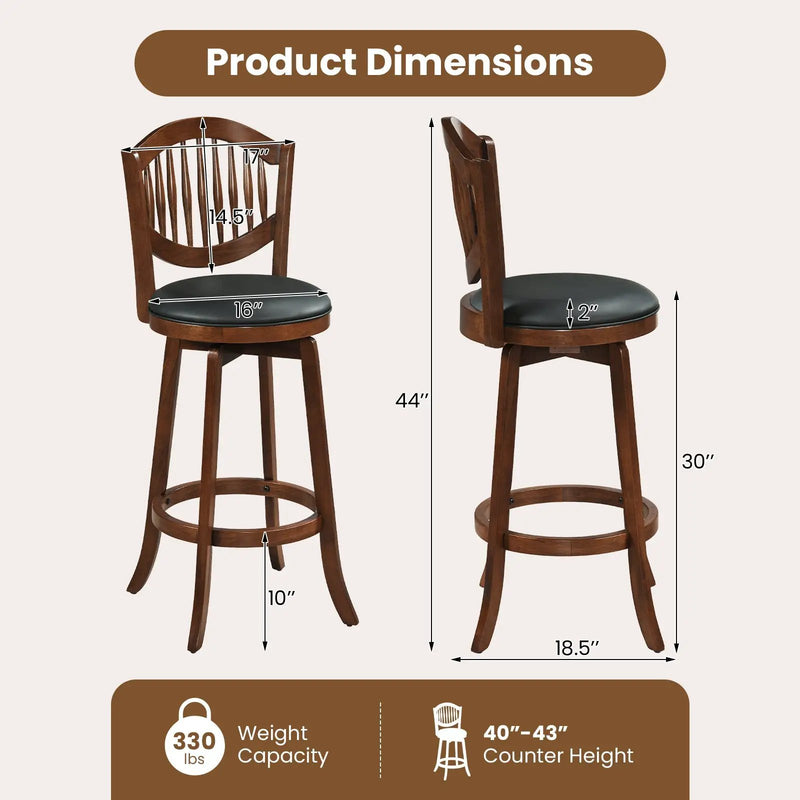 Swivel Bar Stools Set of 2 with Backrest and Wood Frame by DirectDeals