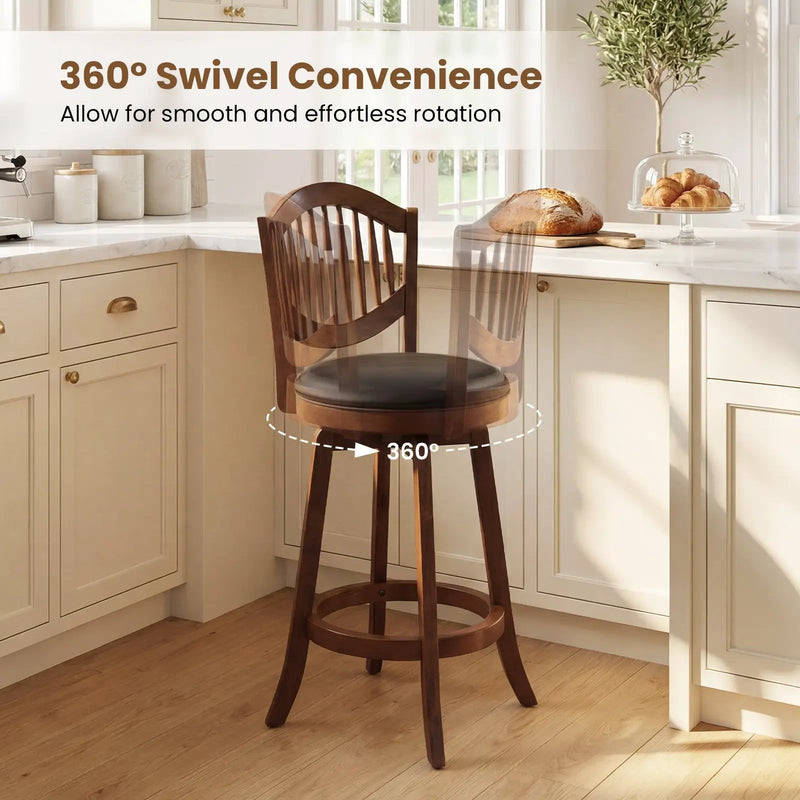 Swivel Bar Stools Set of 2 with Backrest and Wood Frame by DirectDeals