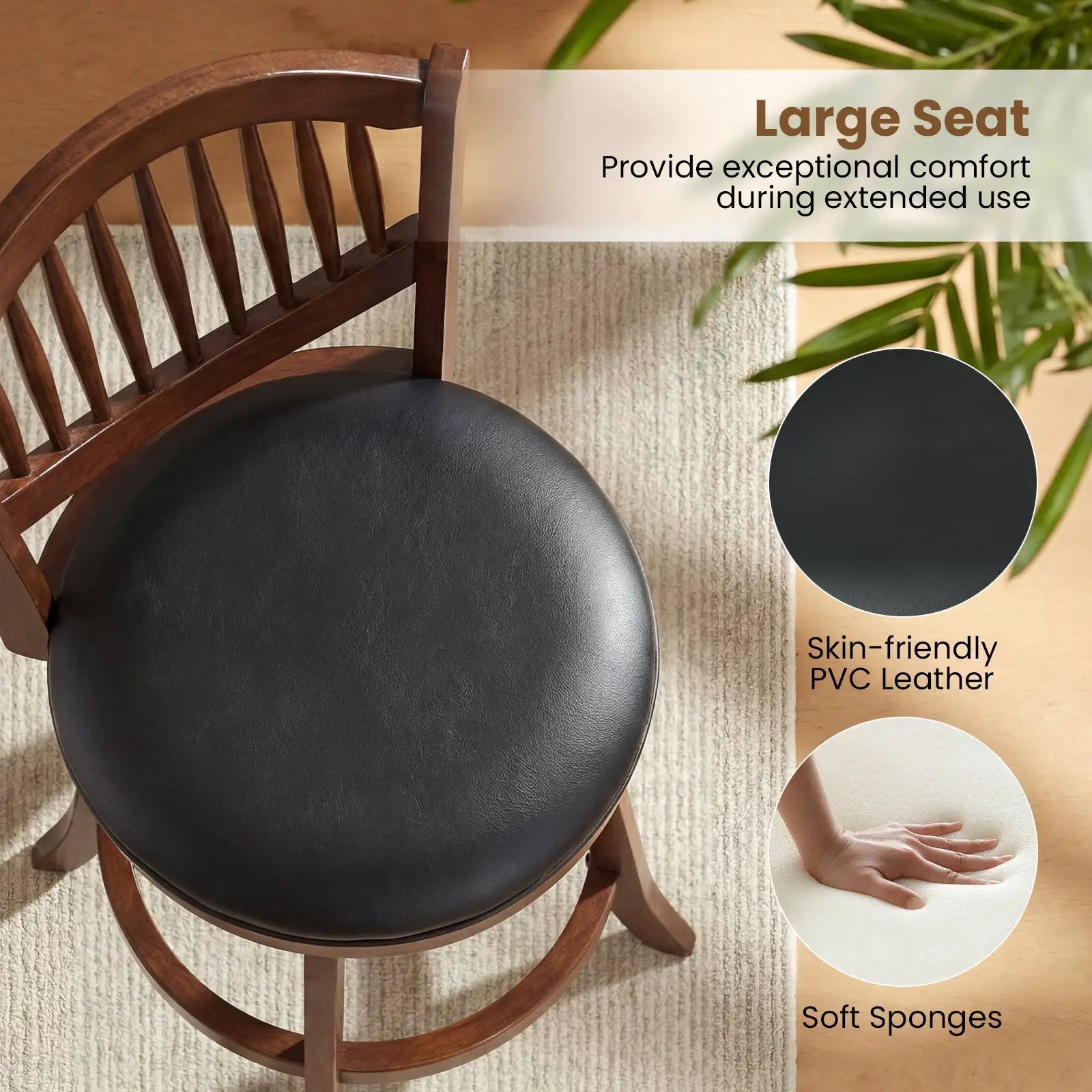 Swivel Bar Stools Set of 2 with Backrest and Wood Frame by DirectDeals