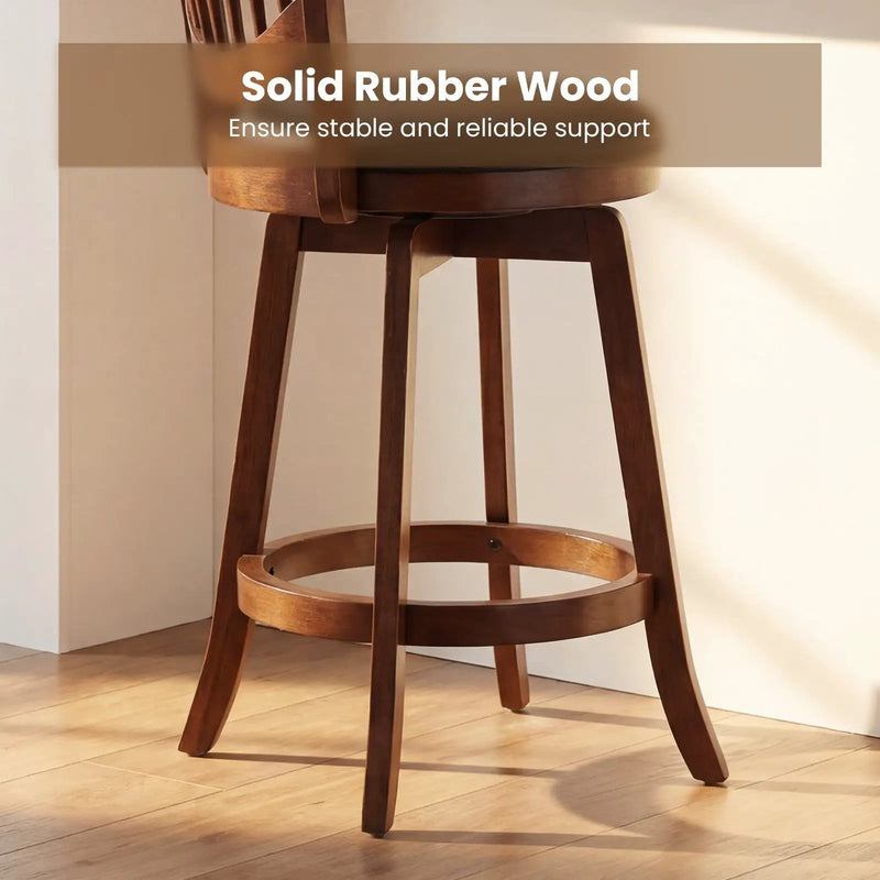 Swivel Bar Stools Set of 2 with Backrest and Wood Frame by DirectDeals