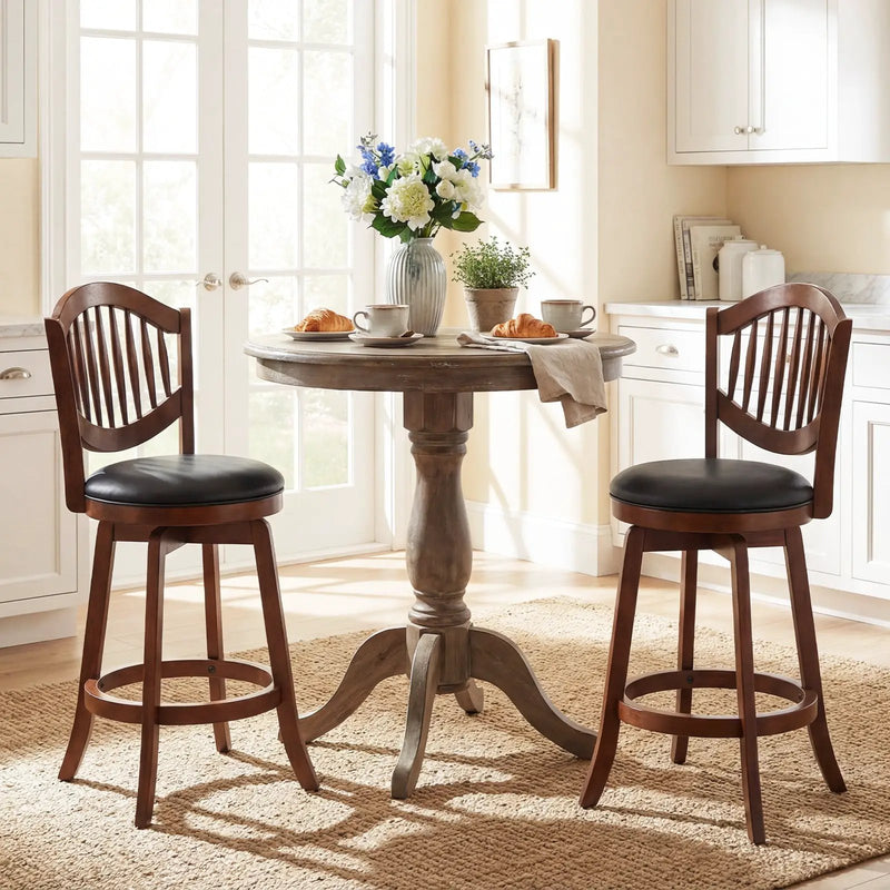 Swivel Bar Stools Set of 2 with Backrest and Wood Frame by DirectDeals