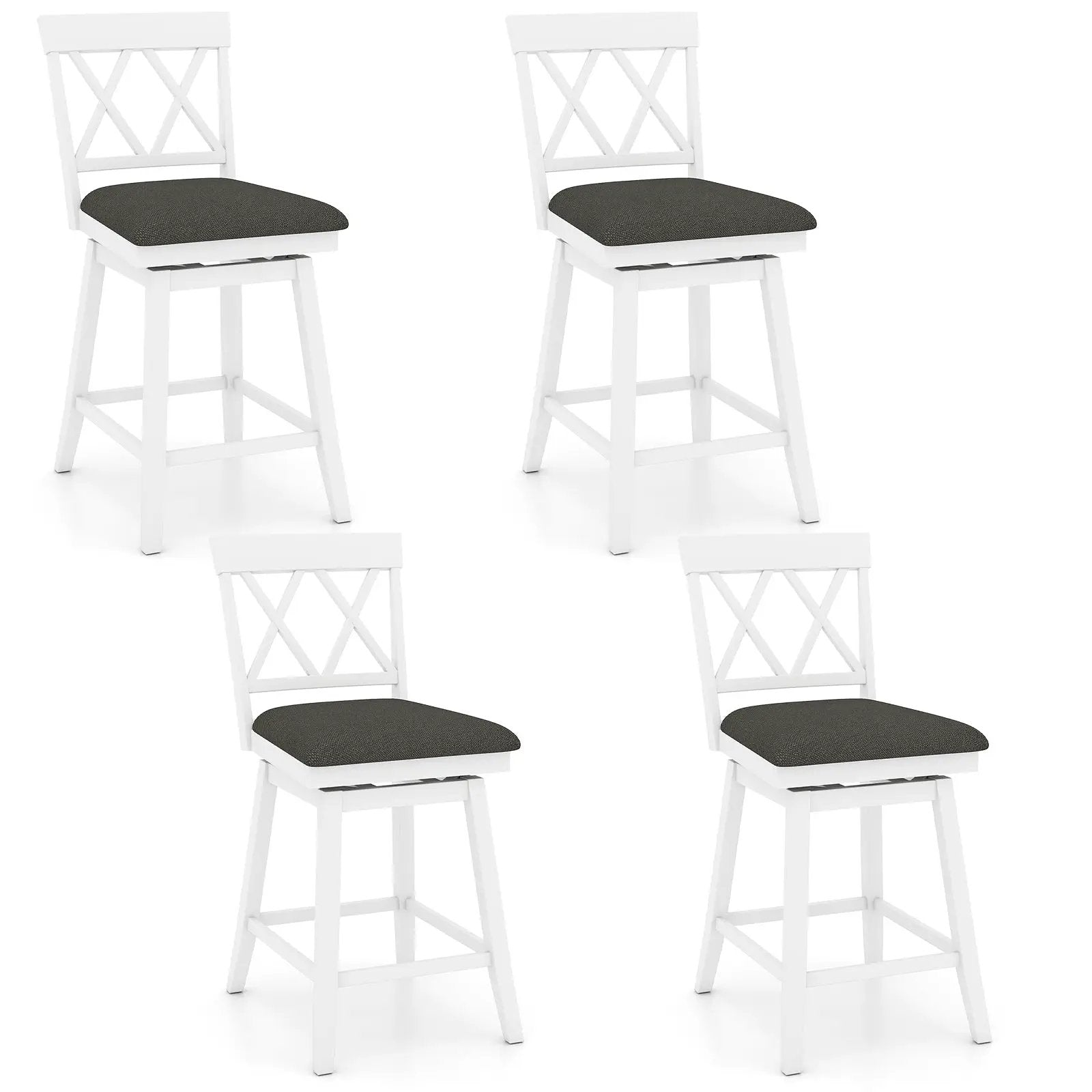 Swivel Bar Stools Set of 4 Counter Height Barstools with Backrest Upholstered Seat Cushion by DirectDeals