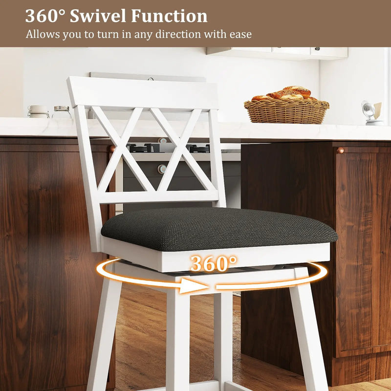 Swivel Bar Stools Set of 4 Counter Height Barstools with Backrest Upholstered Seat Cushion by DirectDeals