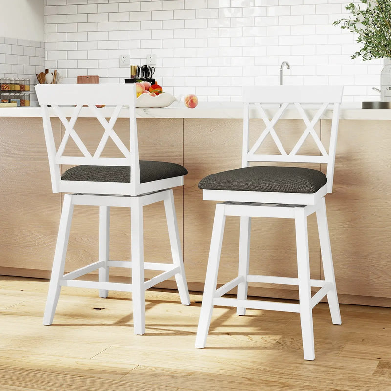 Swivel Bar Stools Set of 4 Counter Height Barstools with Backrest Upholstered Seat Cushion by DirectDeals