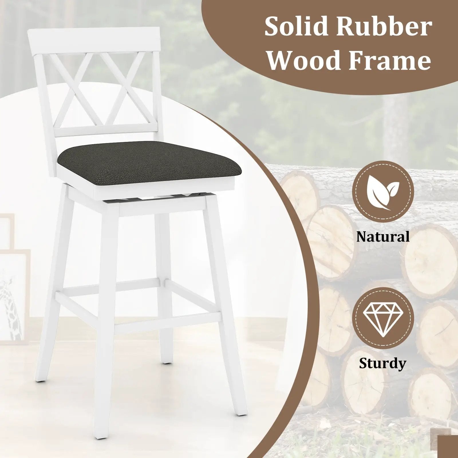Swivel Bar Stools Set of 4 Counter Height Barstools with Backrest Upholstered Seat Cushion by DirectDeals