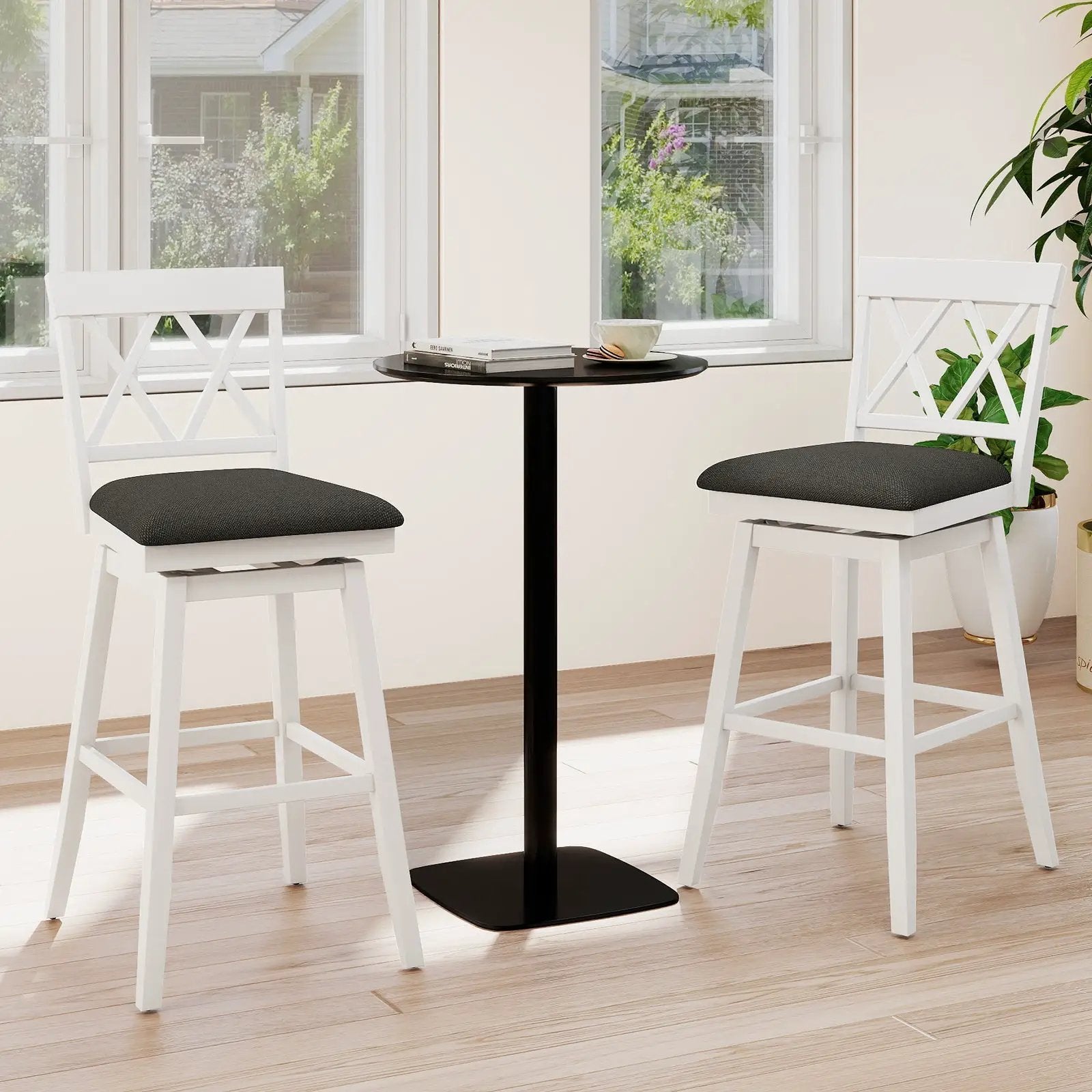 Swivel Bar Stools Set of 4 Counter Height Barstools with Backrest Upholstered Seat Cushion by DirectDeals