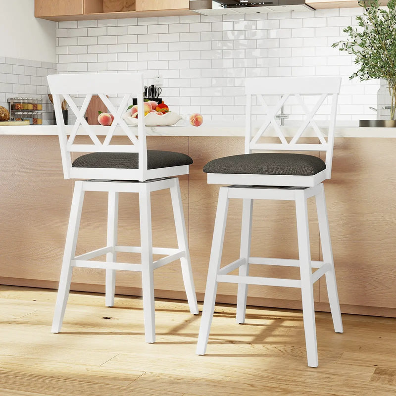 Swivel Bar Stools Set of 4 Counter Height Barstools with Backrest Upholstered Seat Cushion by DirectDeals