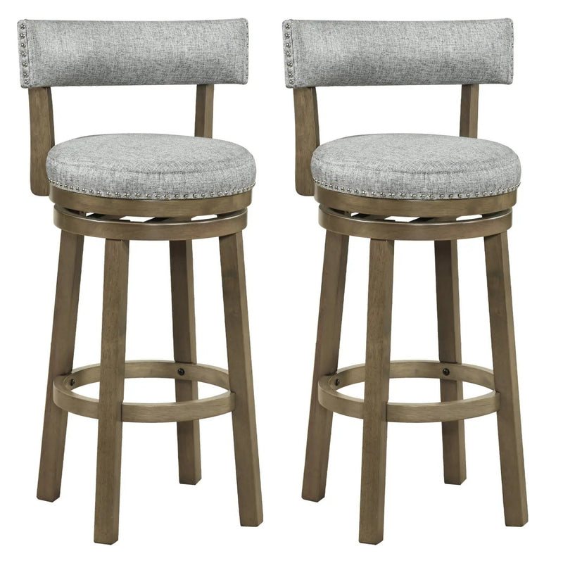 Swivel Bar Stools Set of 2 Linen Fabric Upholstered Barstools with Back-31.5 Inches by DirectDeals