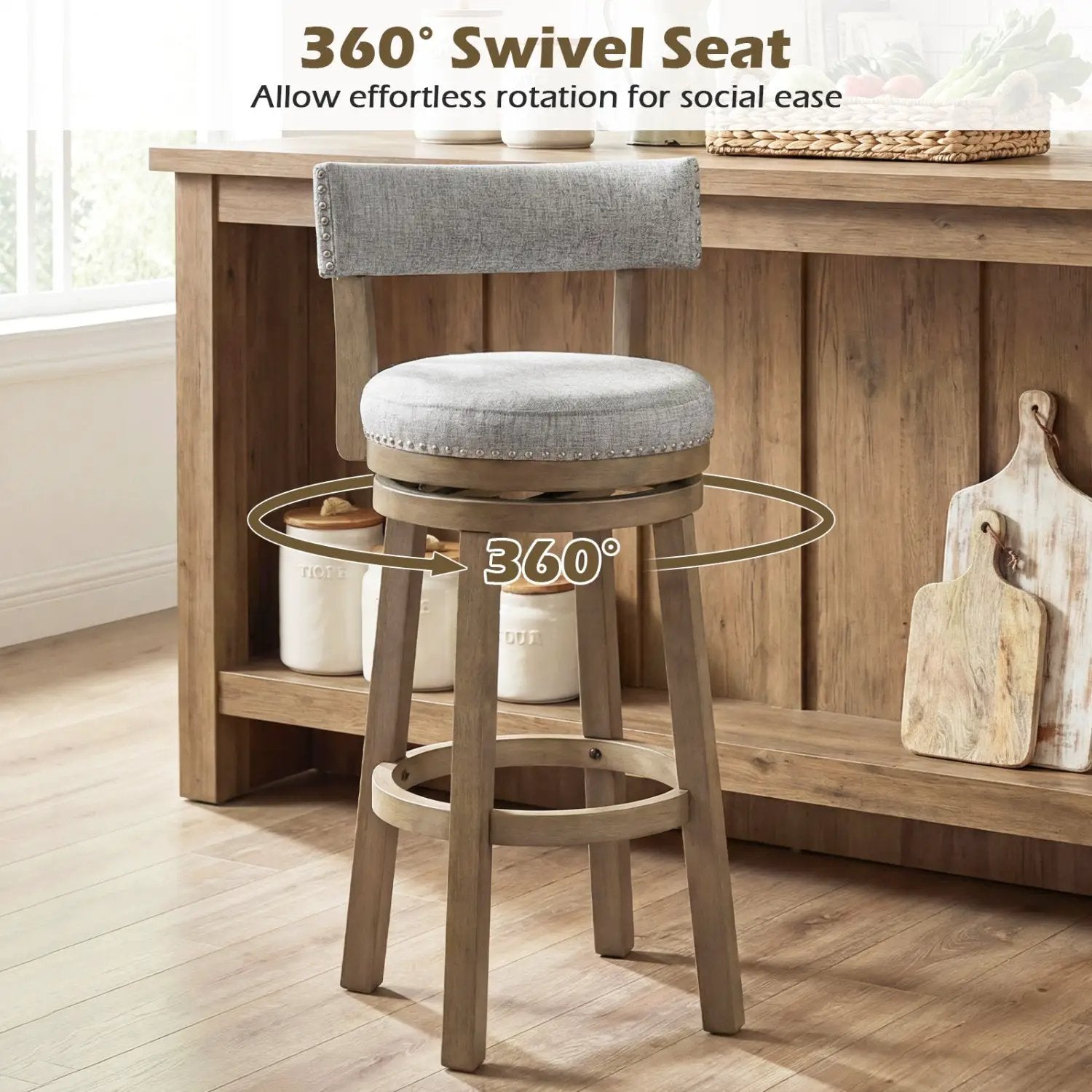 Swivel Bar Stools Set of 2 Linen Fabric Upholstered Barstools with Back-31.5 Inches by DirectDeals