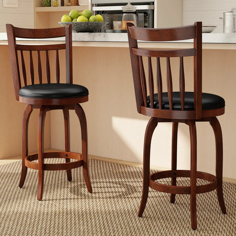 Swivel Bar Stools Set of 2 Counter Height Faux Leather Upholstered Barstools by DirectDeals