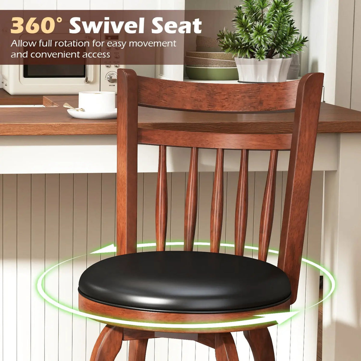 Swivel Bar Stools Set of 2 Counter Height Faux Leather Upholstered Barstools, photo 13 of 16