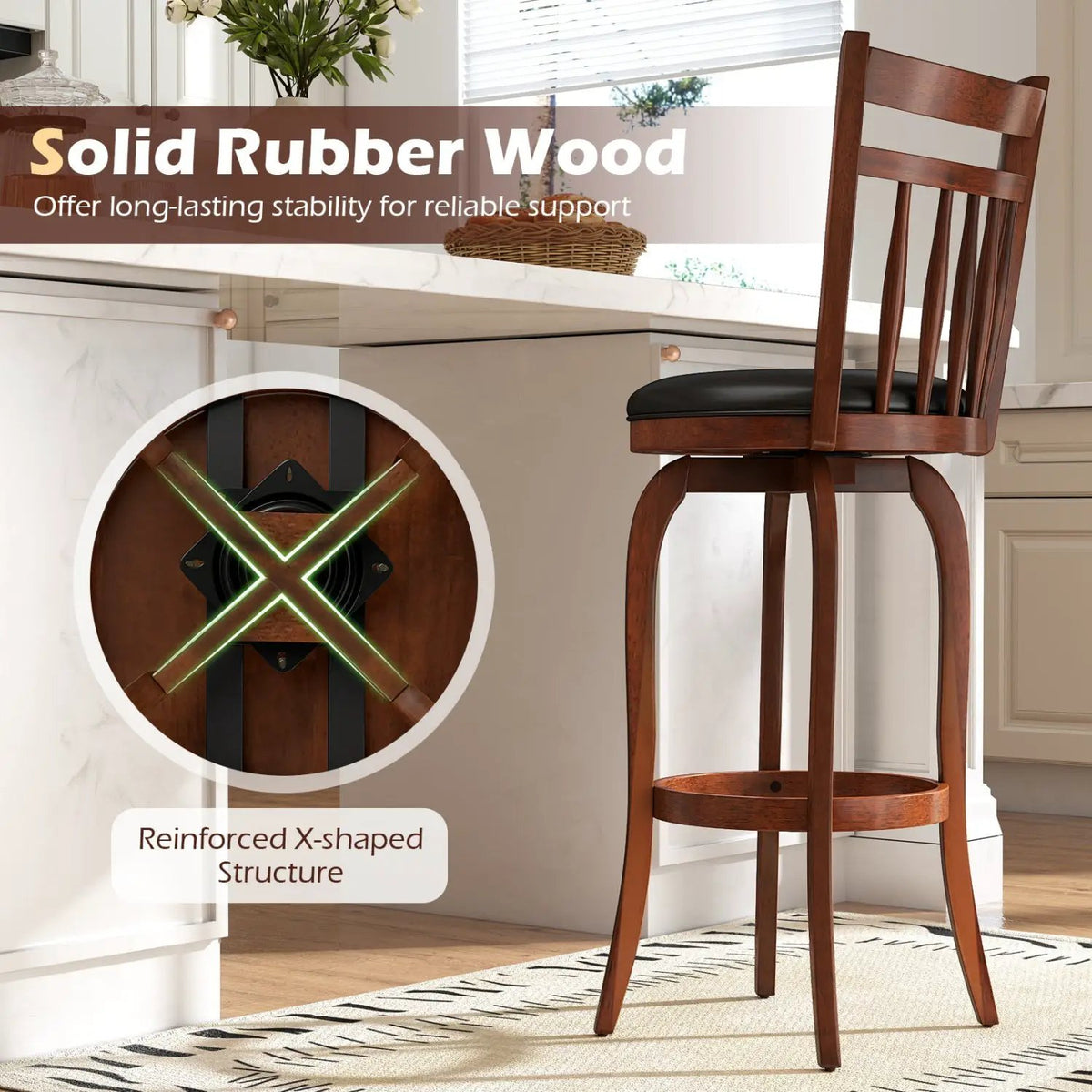 Swivel Bar Stools Set of 2 Counter Height Faux Leather Upholstered Barstools, photo 15 of 16