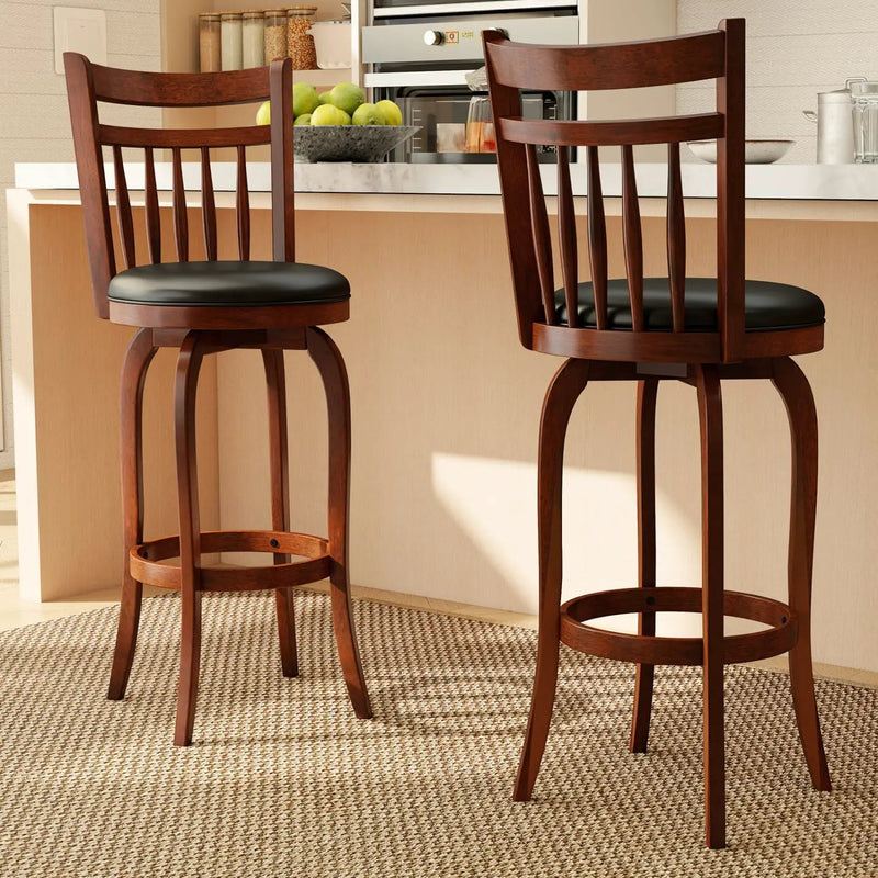 Swivel Bar Stools Set of 2 Counter Height Faux Leather Upholstered Barstools by DirectDeals