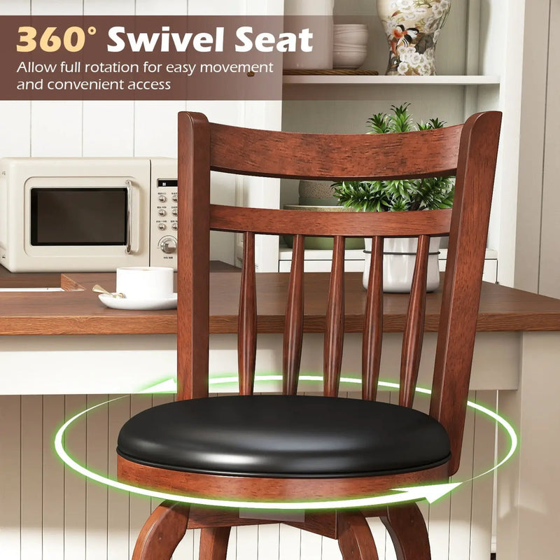 Swivel Bar Stools Set of 2 Counter Height Faux Leather Upholstered Barstools by DirectDeals
