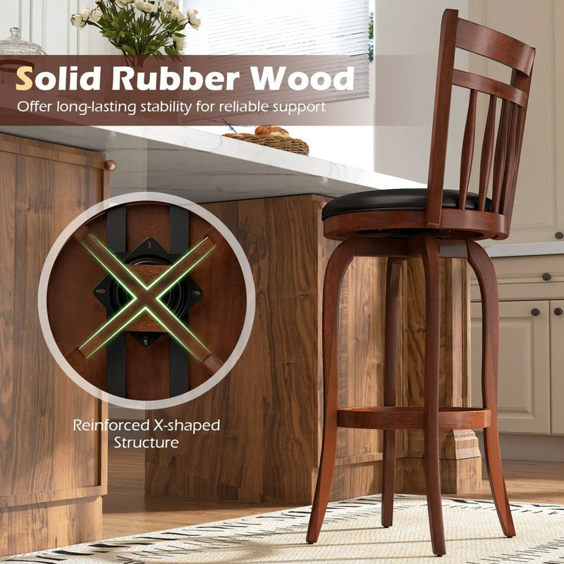 Swivel Bar Stools Set of 2 Counter Height Faux Leather Upholstered Barstools by DirectDeals