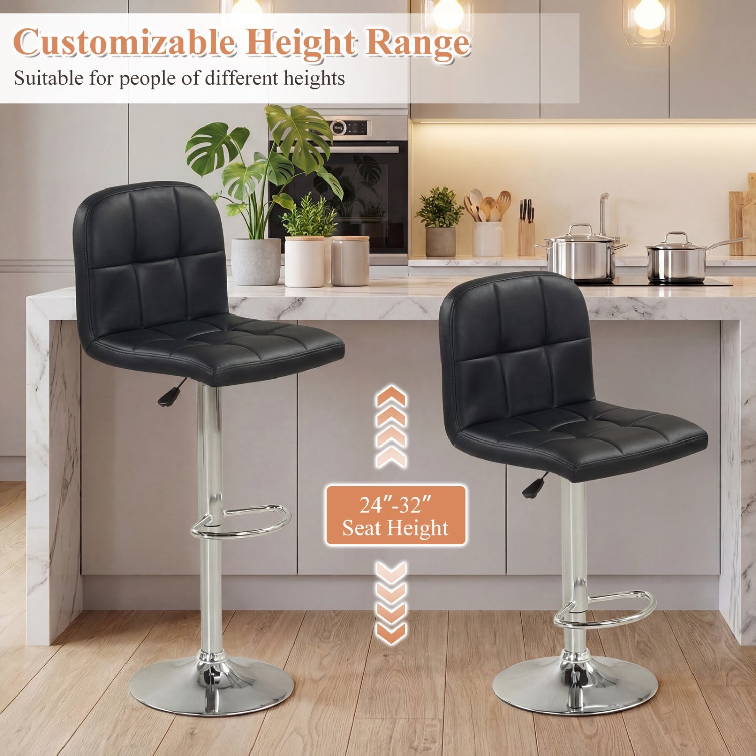 Swivel Bar Stools Set of 2 with Footrests and Metal Base by DirectDeals
