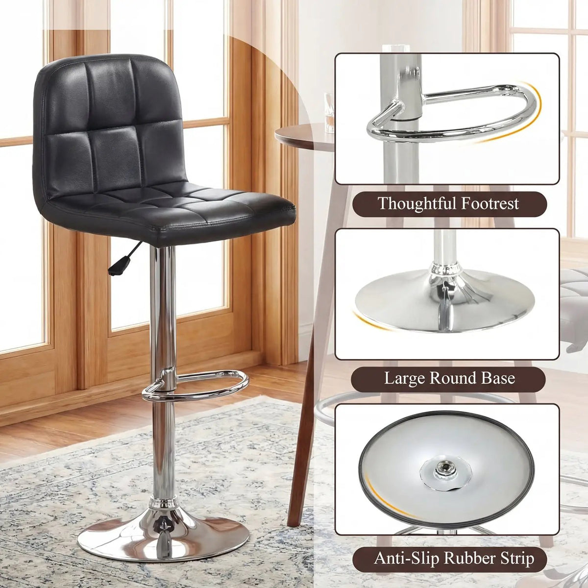 Swivel Bar Stools Set of 2 with Footrests and Metal Base, photo 15 of 16