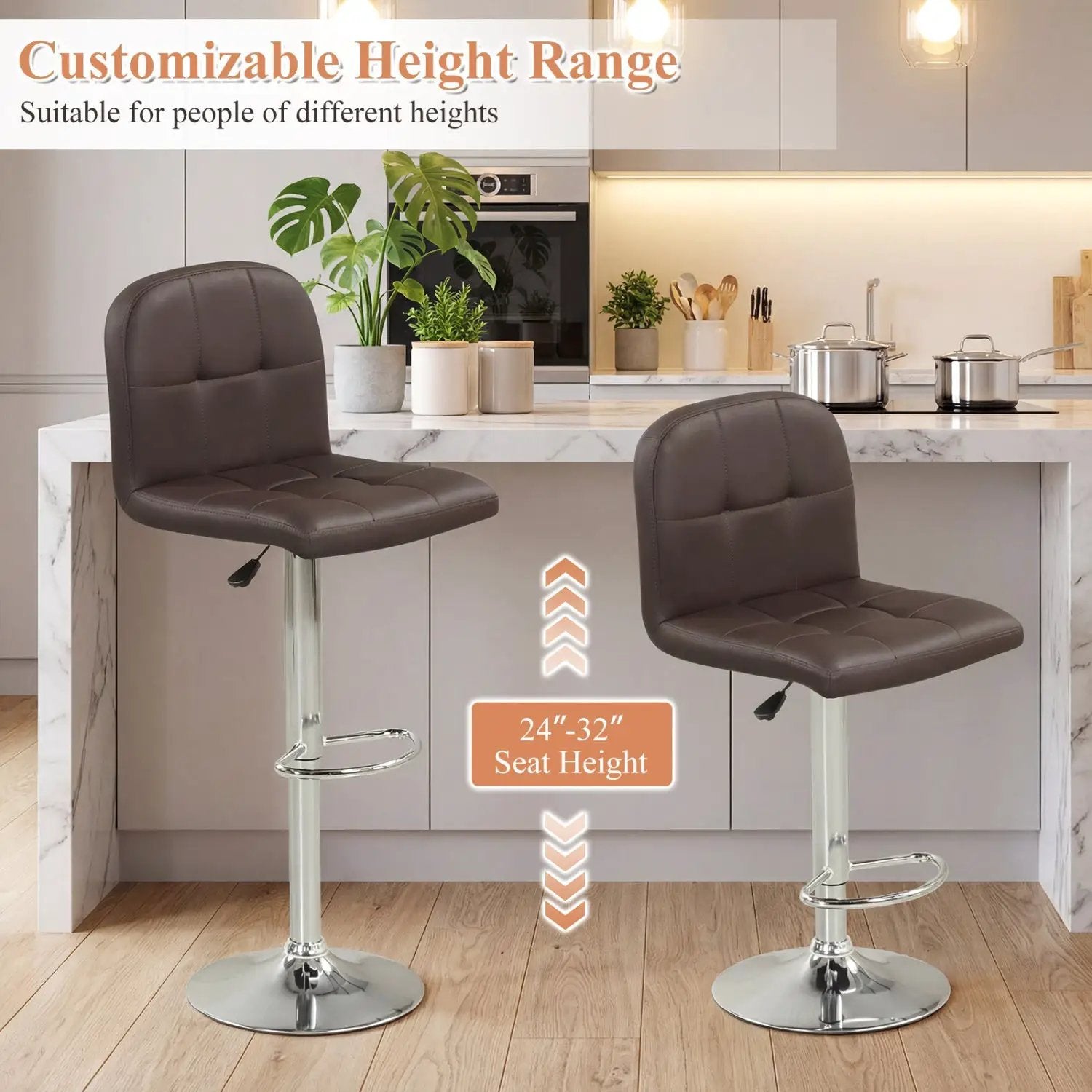Swivel Bar Stools Set of 2 with Footrests and Metal Base by DirectDeals