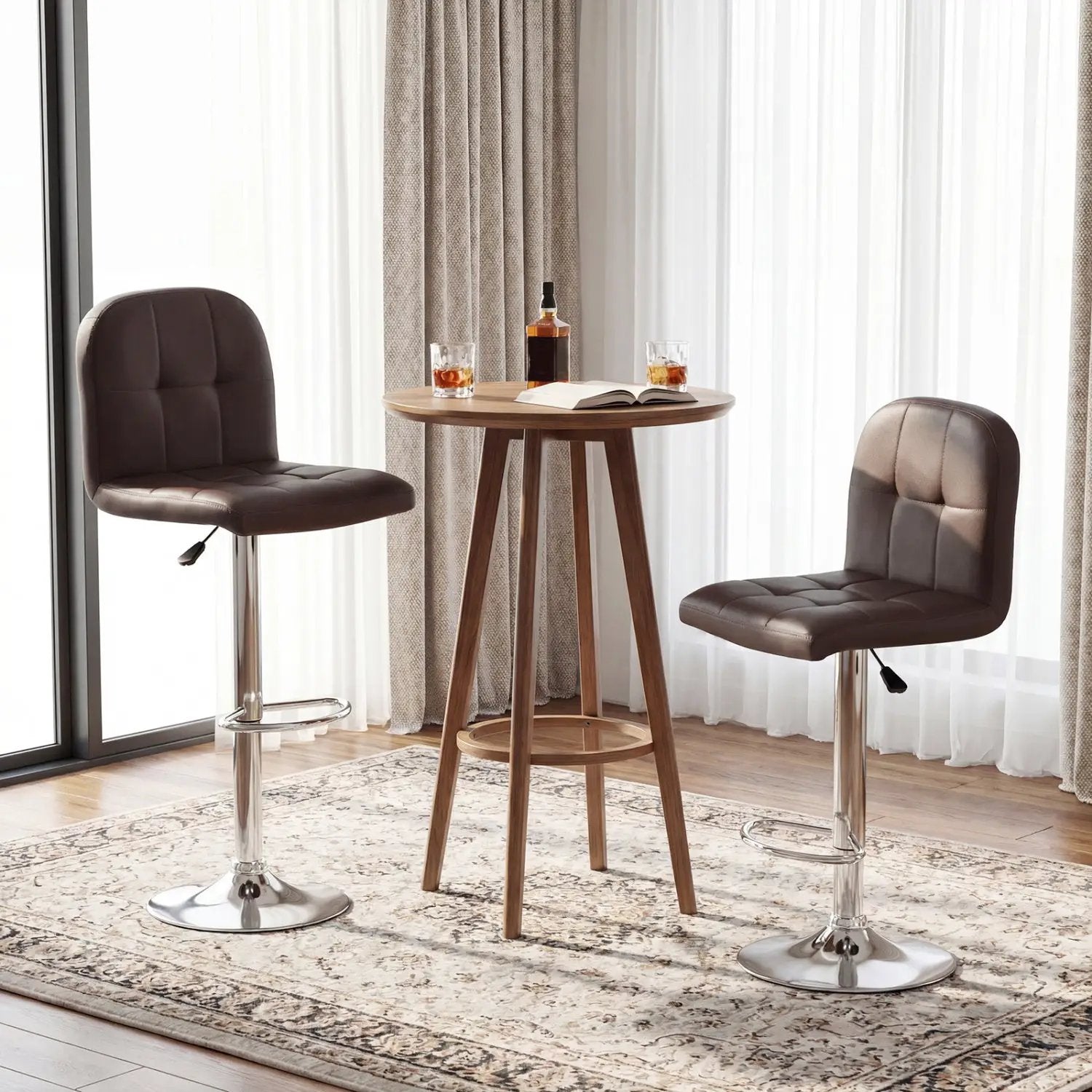 Swivel Bar Stools Set of 2 with Footrests and Metal Base by DirectDeals