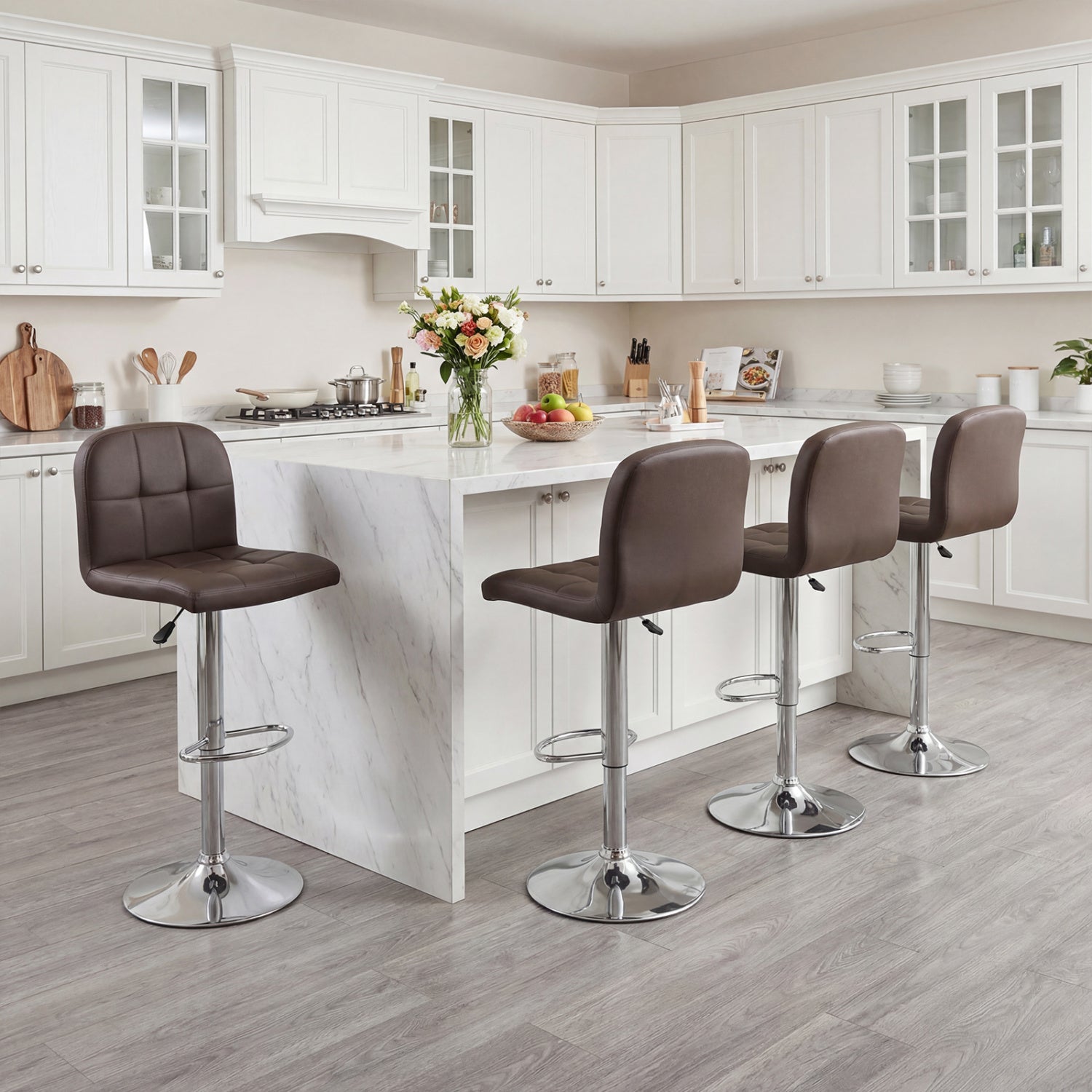 Swivel Bar Stools Set of 2 with Footrests and Metal Base by DirectDeals