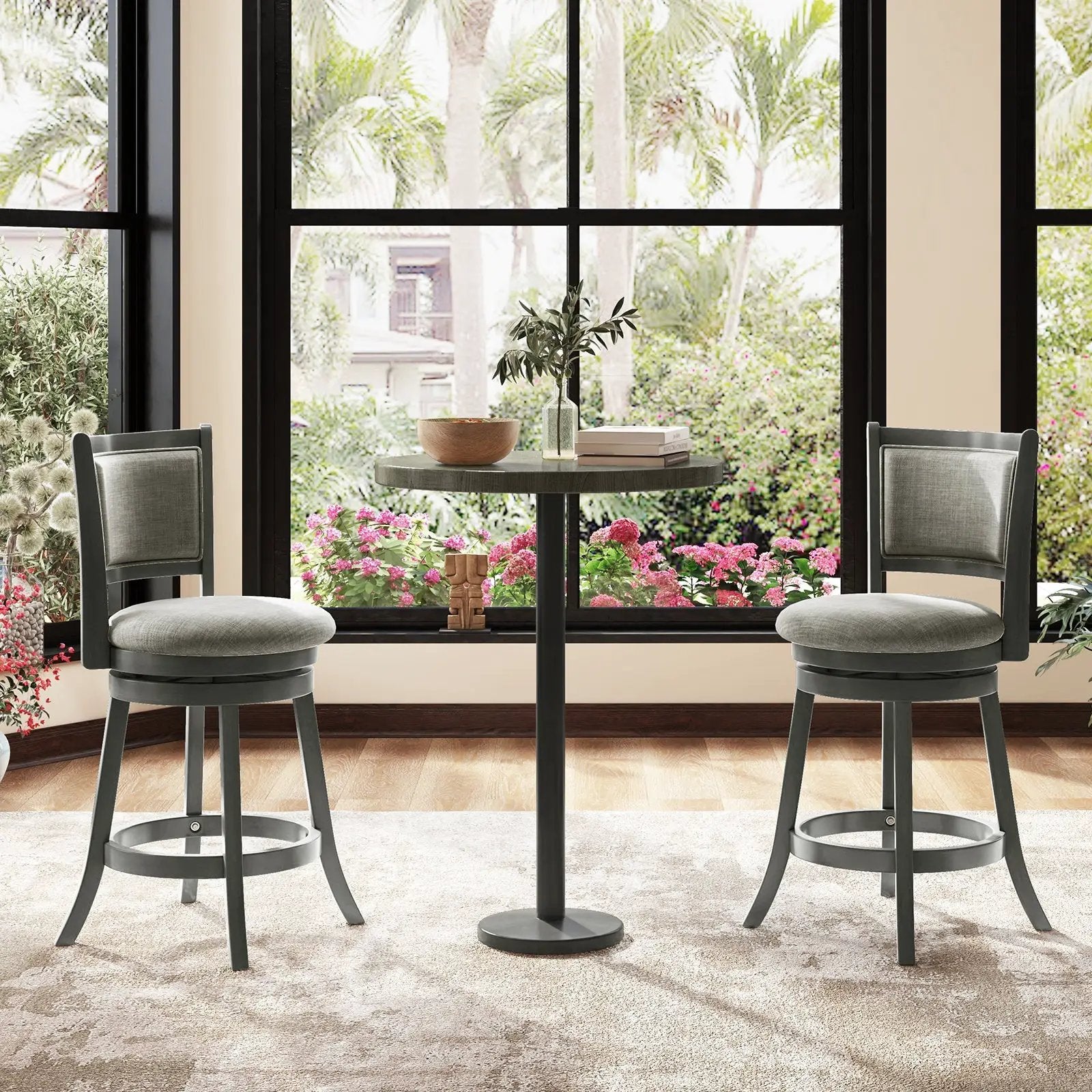 Swivel Bar Stools Set of 2 with Soft-padded Back and Seat by DirectDeals