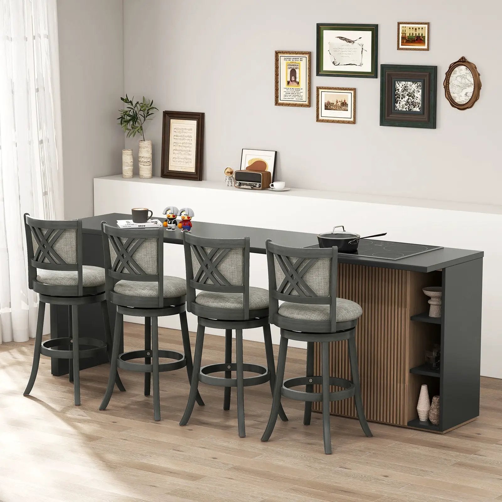 Swivel Bar Stools Set of 2 with Soft-padded Back and Seat by DirectDeals