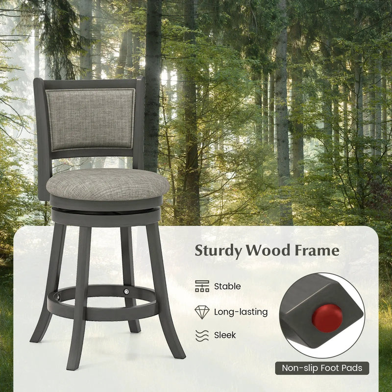 Swivel Bar Stools Set of 2 with Soft-padded Back and Seat by DirectDeals