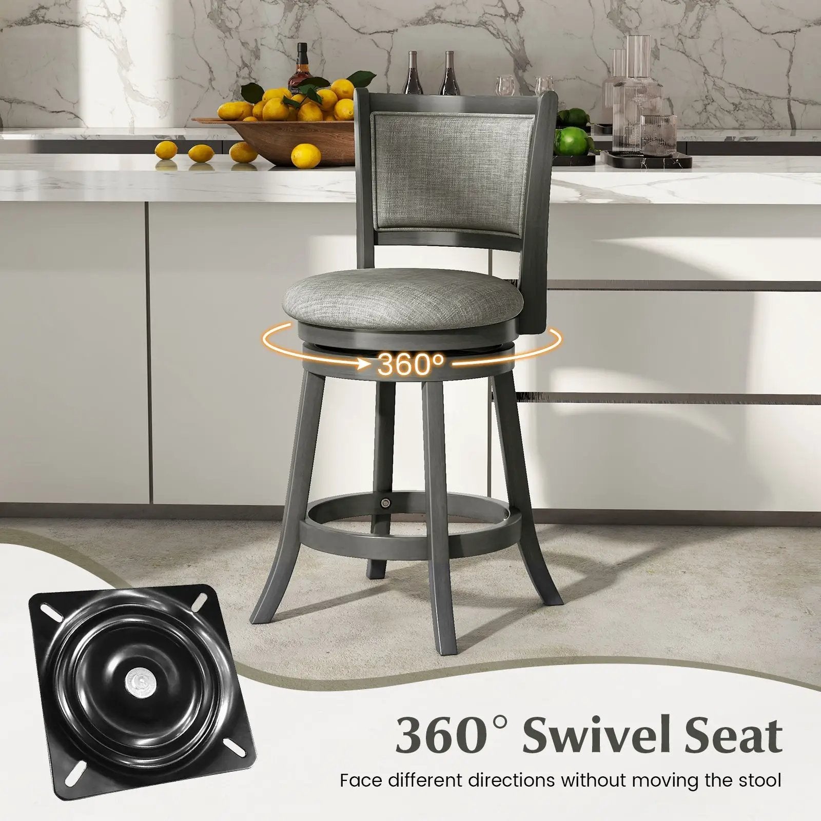 Swivel Bar Stools Set of 2 with Soft-padded Back and Seat by DirectDeals
