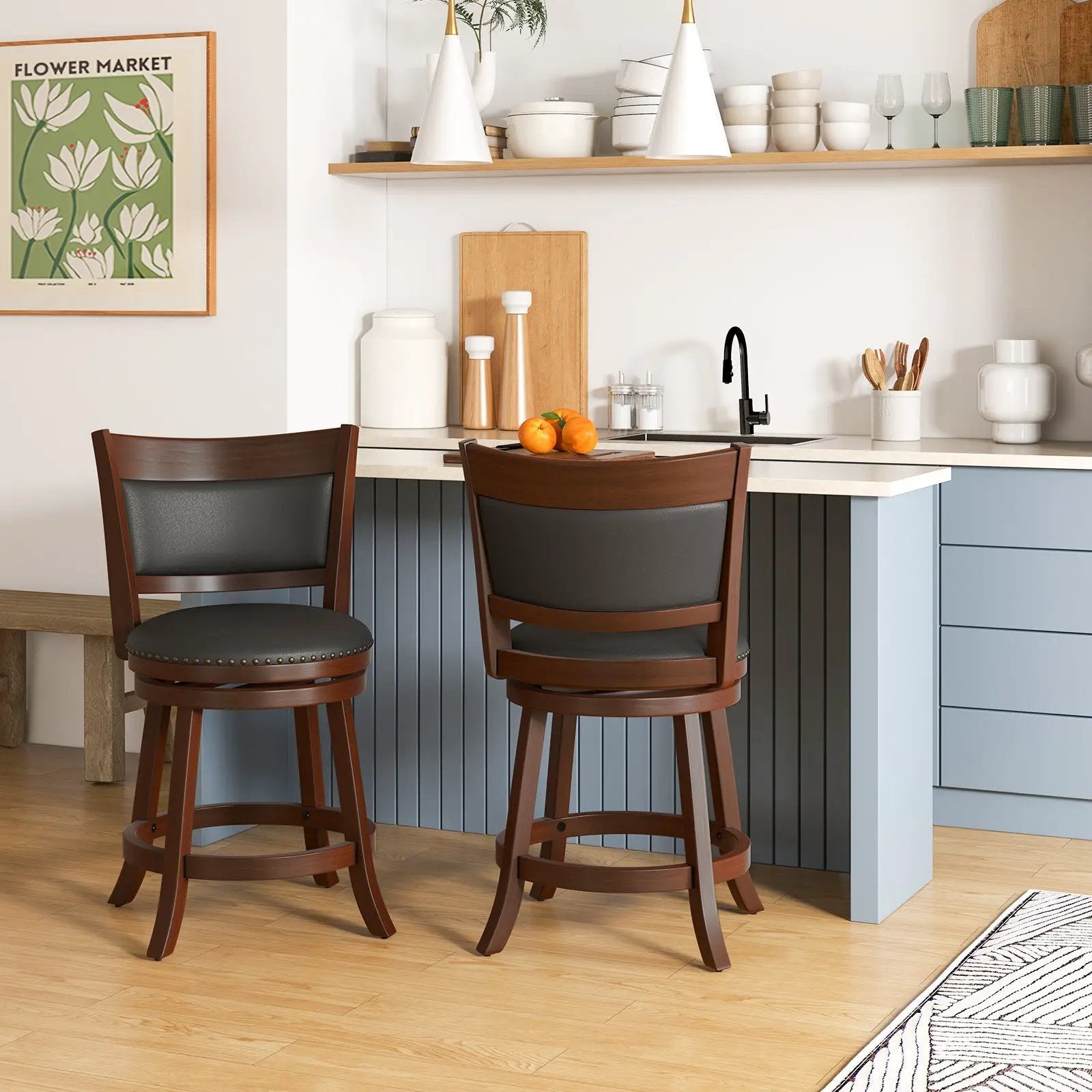 Swivel Bar Stools Set of 2 with 20 Inch Wider Cushioned Seat-Brown by DirectDeals