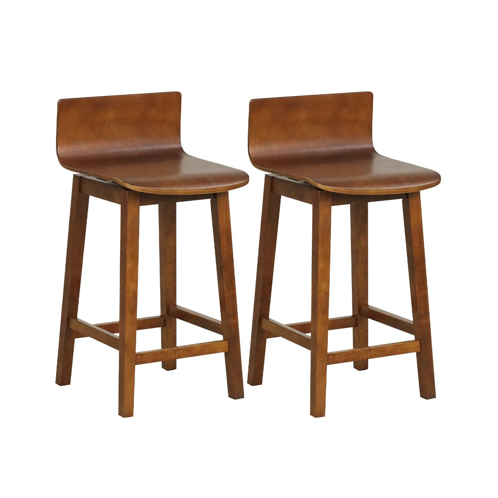 24.5 Inch Swivel Wooden Bar Stools Set of 2 with Rubber Wood Legs and Low Back by DirectDeals