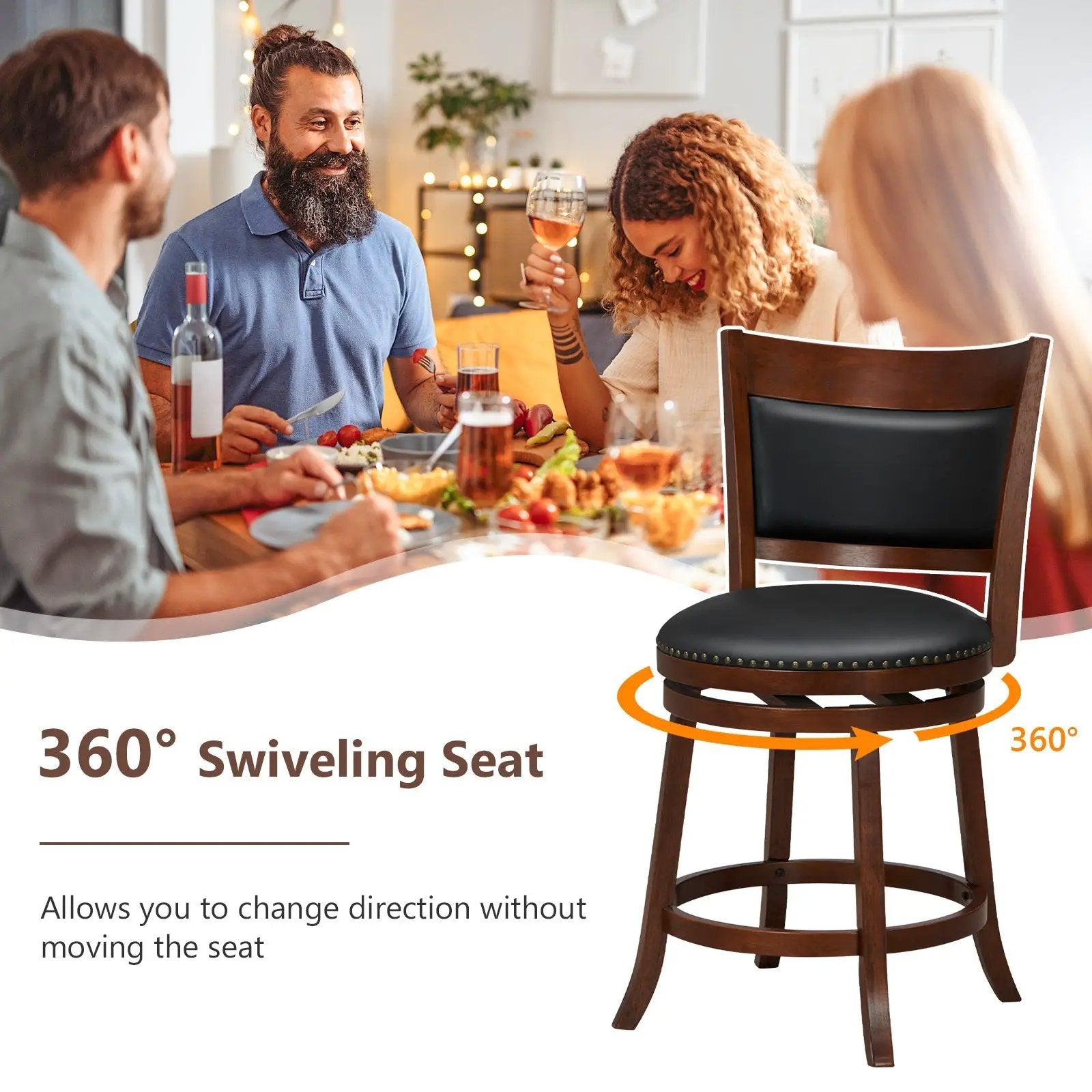Swivel Bar Stools Set of 2 with 20 Inch Wider Cushioned Seat-Brown by DirectDeals