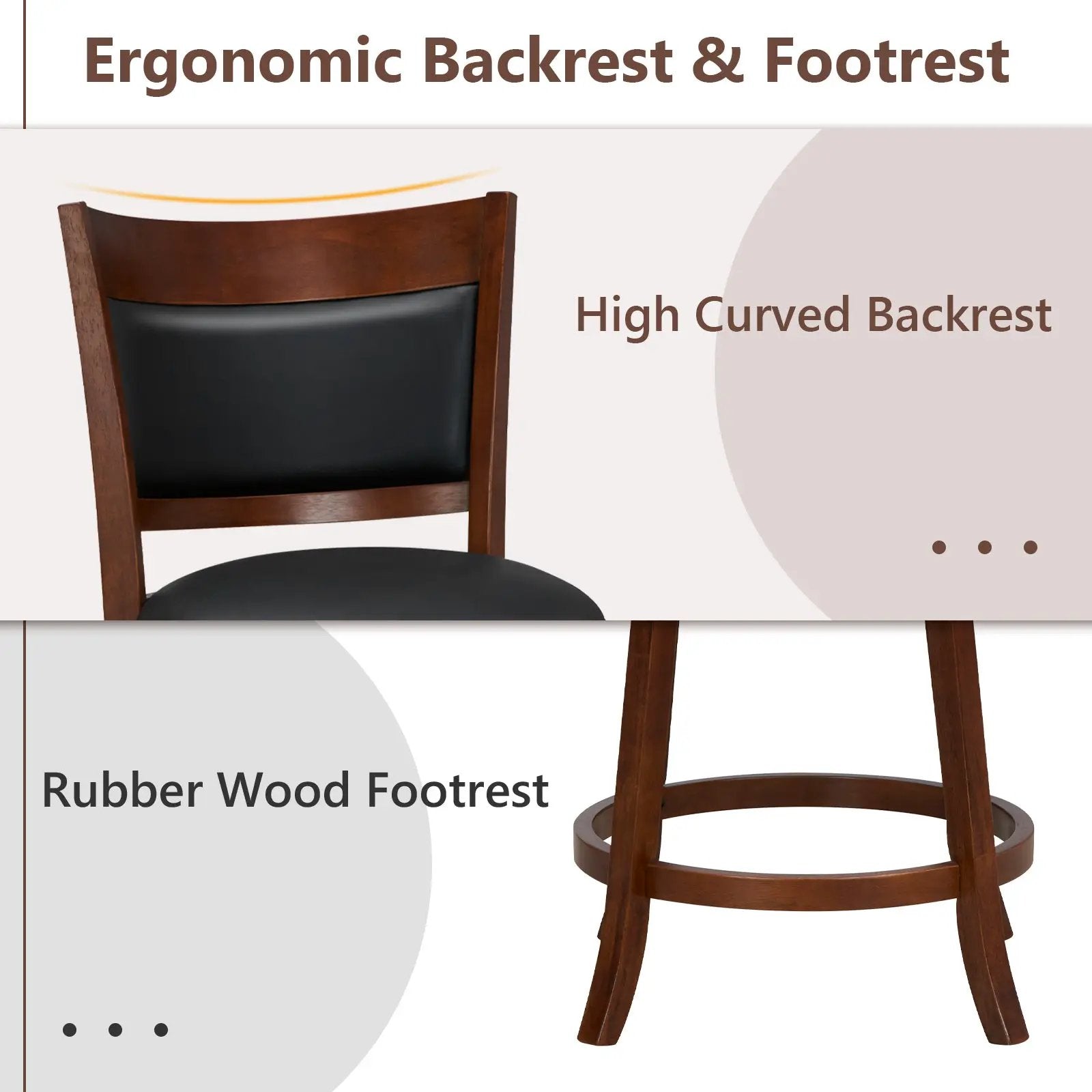 Swivel Bar Stools Set of 2 with 20 Inch Wider Cushioned Seat-Brown by DirectDeals