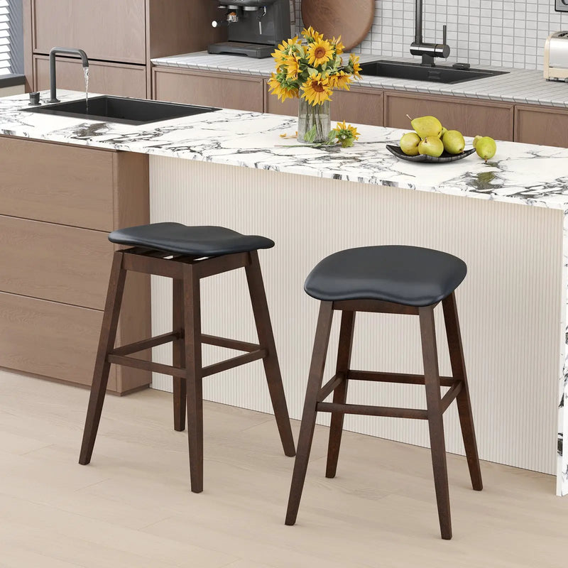 Swivel Bar Stools Set of 2 with Padded Contoured Seat and Footrest-Black & Brown by DirectDeals