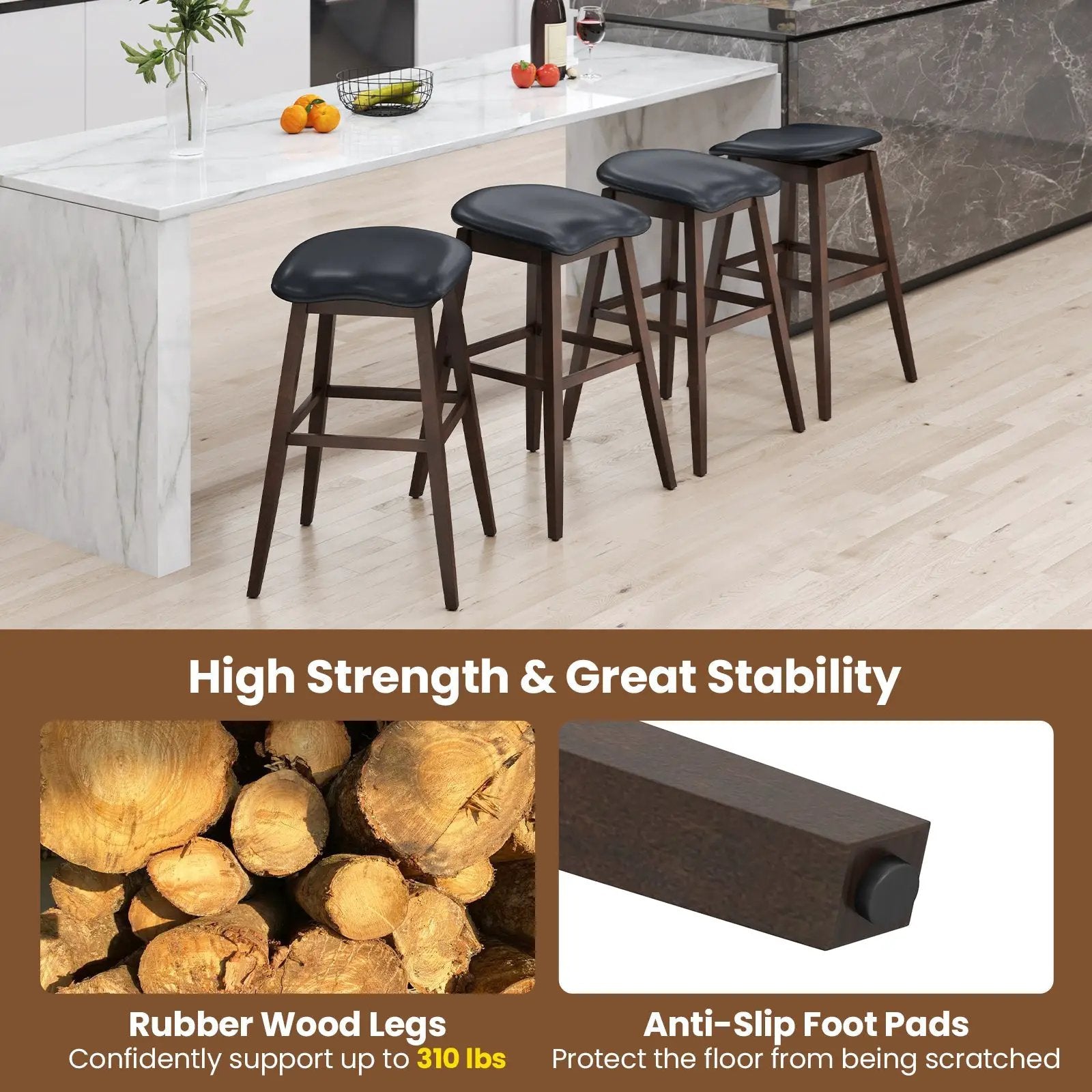 Swivel Bar Stools Set of 2 with Padded Contoured Seat and Footrest-Black & Brown by DirectDeals