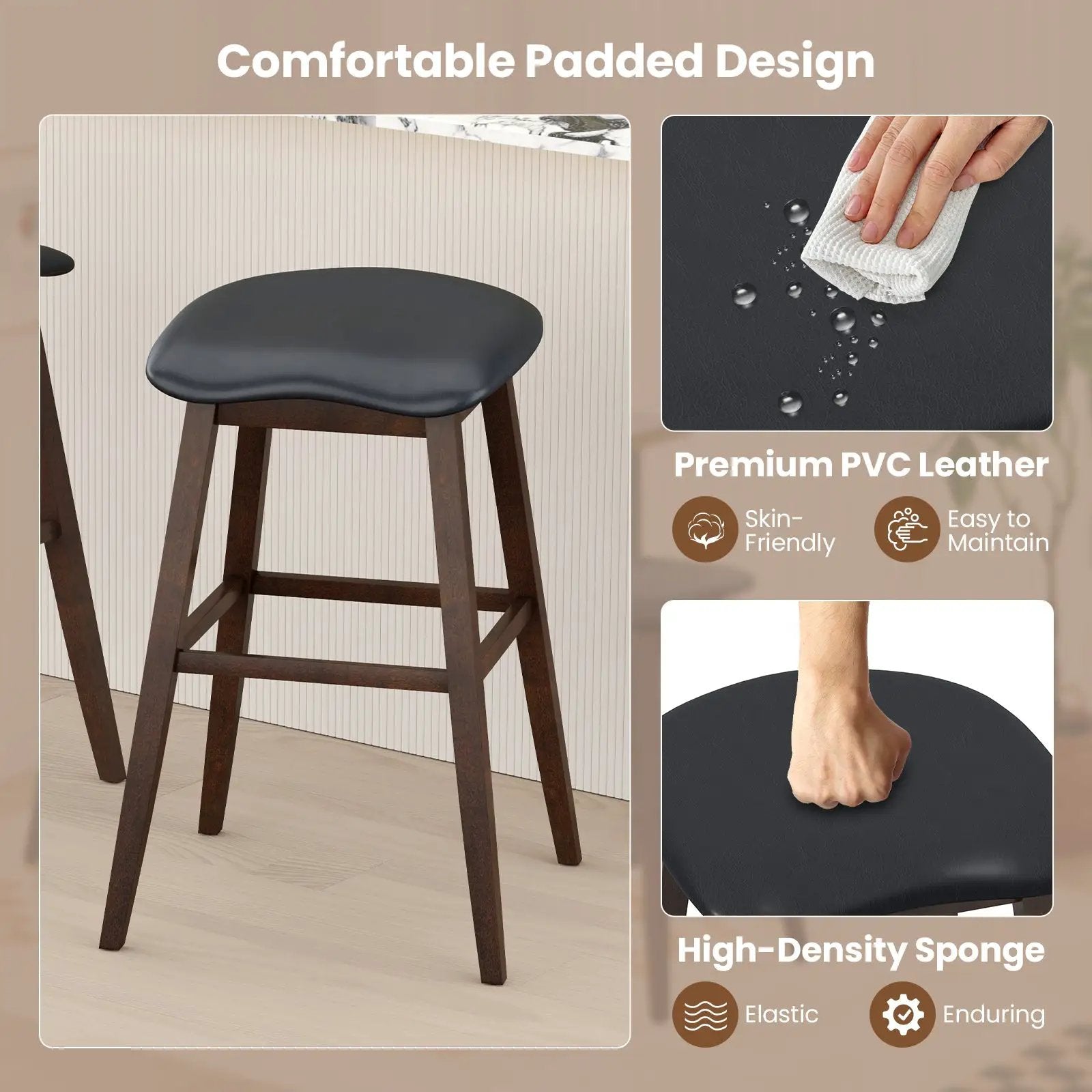 Swivel Bar Stools Set of 2 with Padded Contoured Seat and Footrest-Black & Brown by DirectDeals