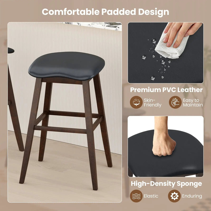 Swivel Bar Stools Set of 2 with Padded Contoured Seat and Footrest-Black & Brown by DirectDeals