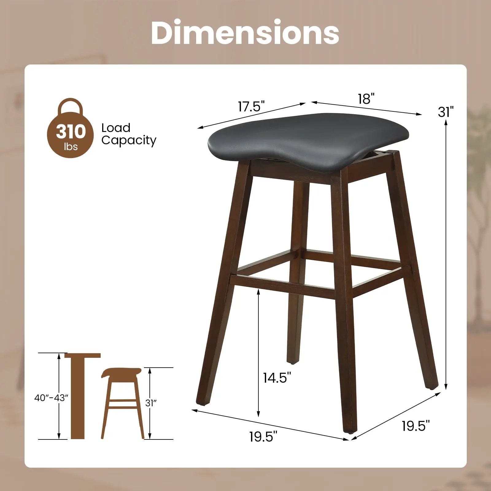 Swivel Bar Stools Set of 2 with Padded Contoured Seat and Footrest-Black & Brown by DirectDeals
