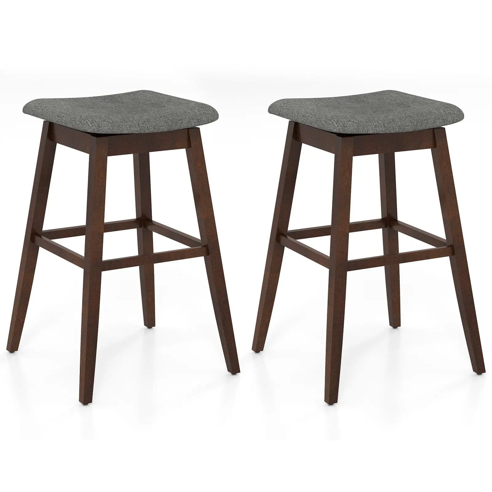 Swivel Bar Stools Set of 2 with Footrest and Rubber Wood Legs-Brown by DirectDeals