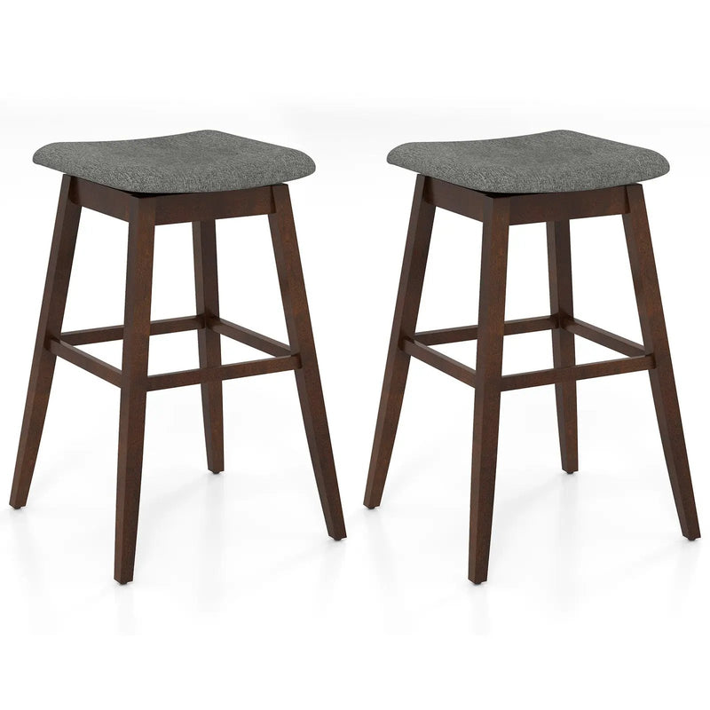 Swivel Bar Stools Set of 2 with Footrest and Rubber Wood Legs-Brown by DirectDeals