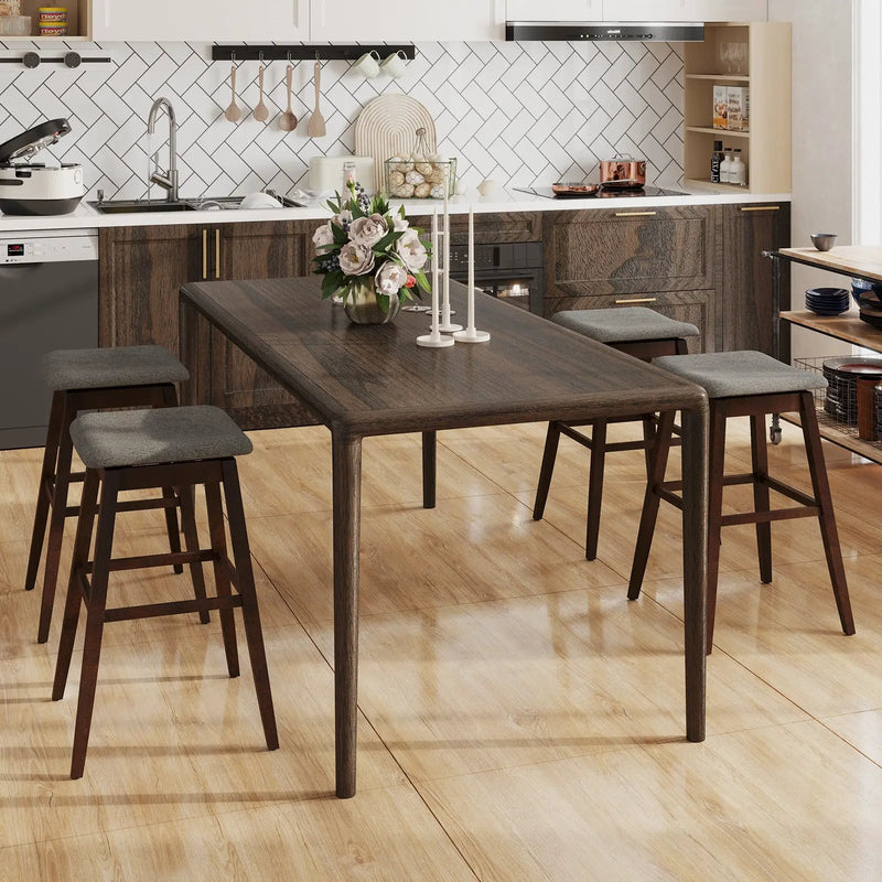 Swivel Bar Stools Set of 2 with Footrest and Rubber Wood Legs-Brown by DirectDeals