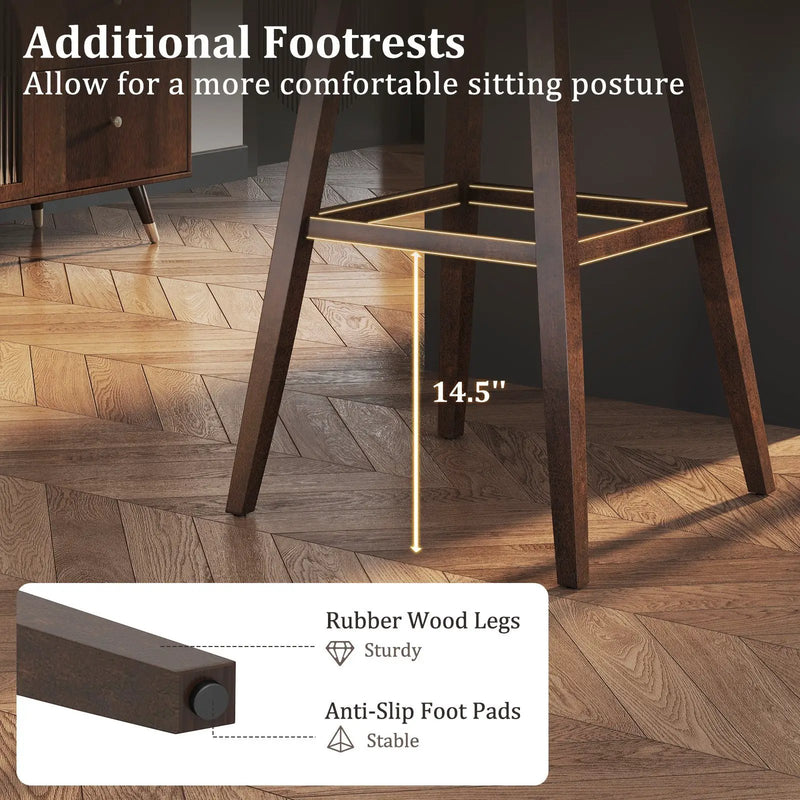 Swivel Bar Stools Set of 2 with Footrest and Rubber Wood Legs-Brown by DirectDeals