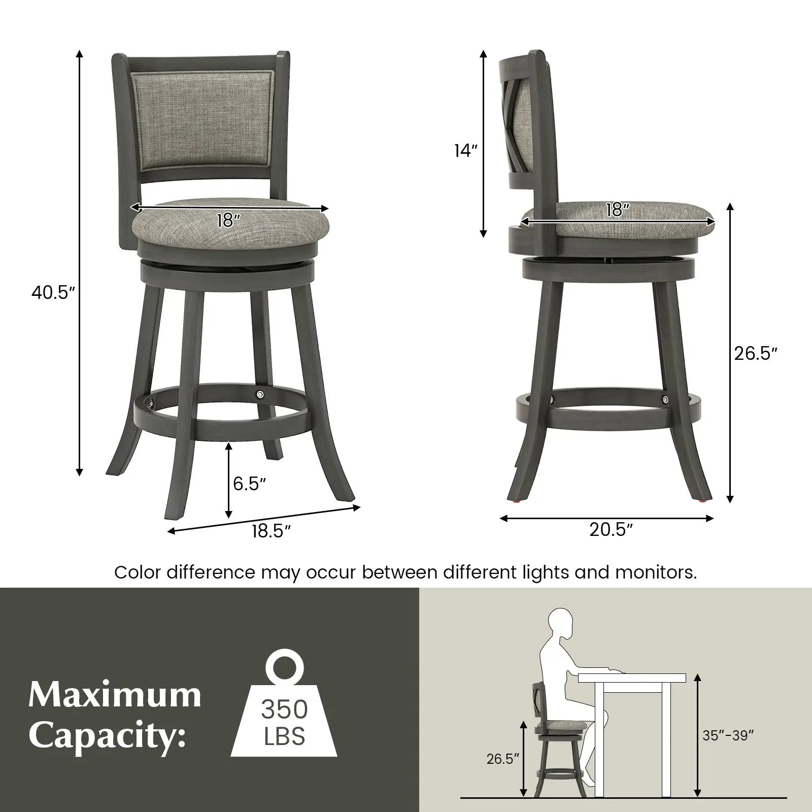 Swivel Bar Stools Set of 2 with Soft-padded Back and Seat by DirectDeals