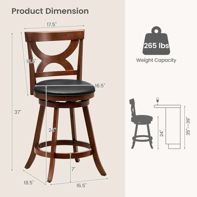Swivel Bar Stools Set of 2 with Soft Cushion and Elegant Hollow Backrest by DirectDeals