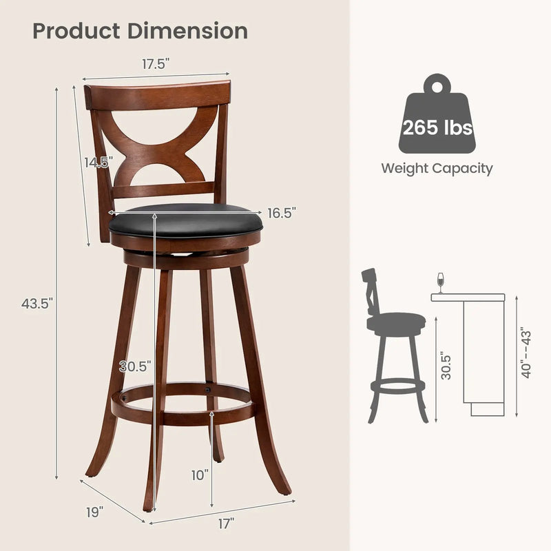 Swivel Bar Stools Set of 2 with Soft Cushion and Elegant Hollow Backrest by DirectDeals