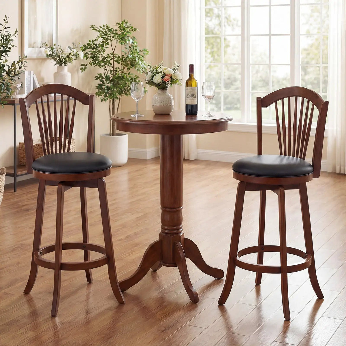 Swivel Bar Stools with Backrests and Wood Frame for Kitchen Island, photo 4 of 16