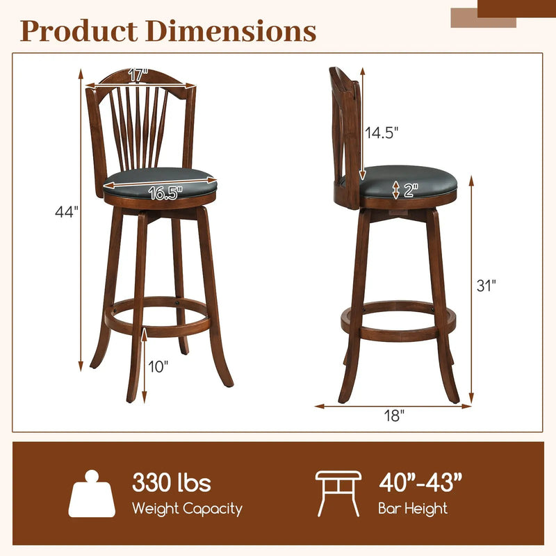 Swivel Bar Stools with Backrests and Wood Frame for Kitchen Island by DirectDeals