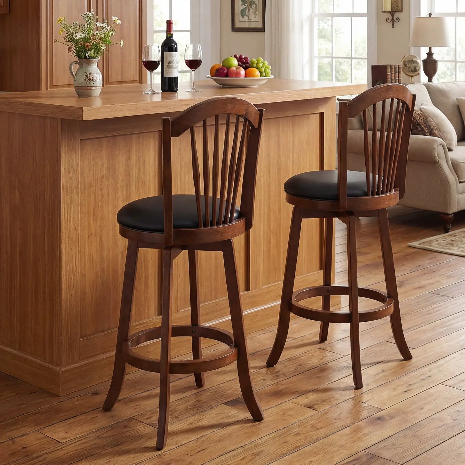 Swivel Bar Stools with Backrests and Wood Frame for Kitchen Island by DirectDeals