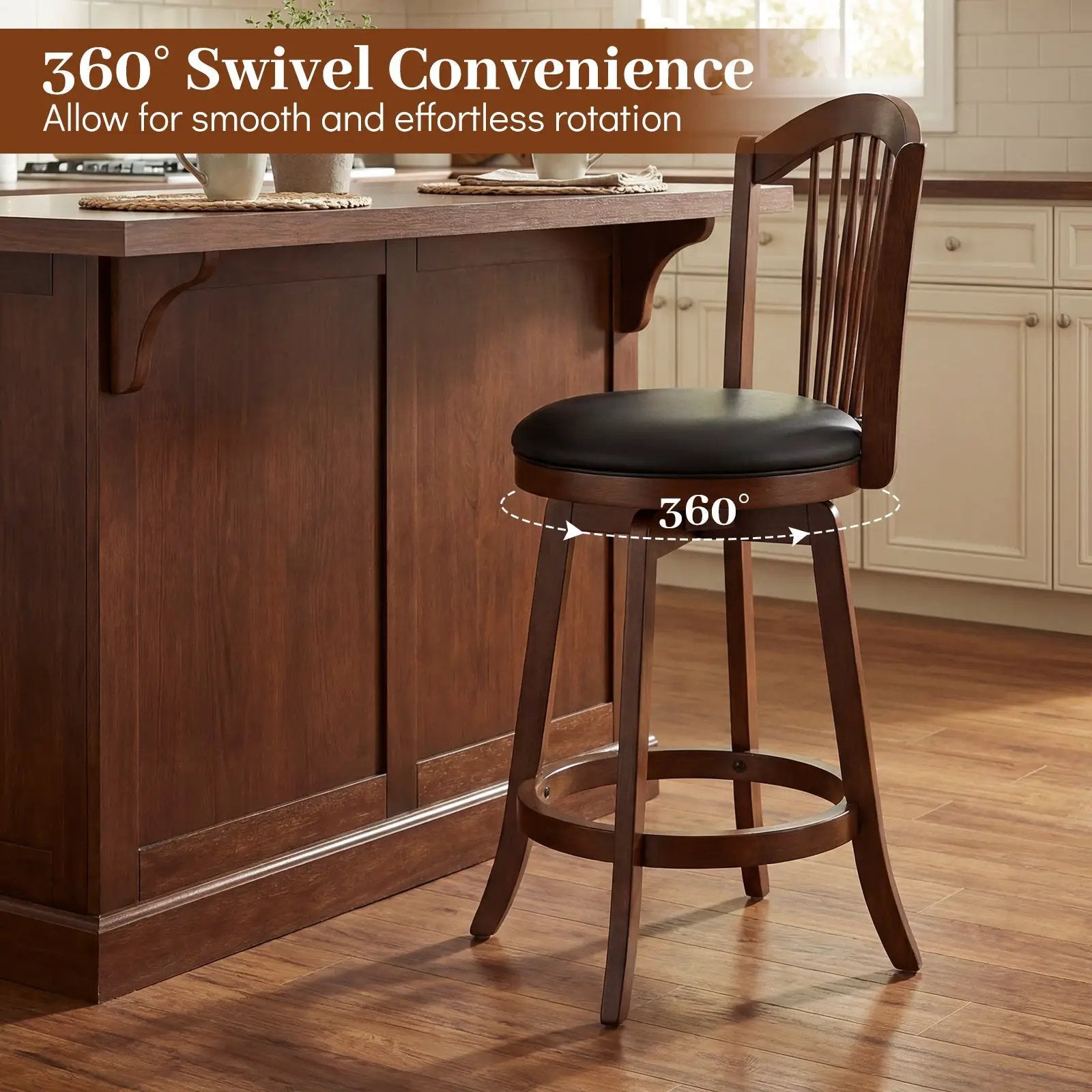 Swivel Bar Stools with Backrests and Wood Frame for Kitchen Island by DirectDeals