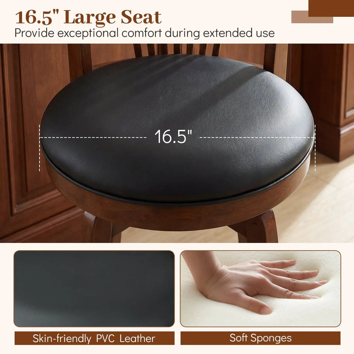 Swivel Bar Stools with Backrests and Wood Frame for Kitchen Island, photo 13 of 16
