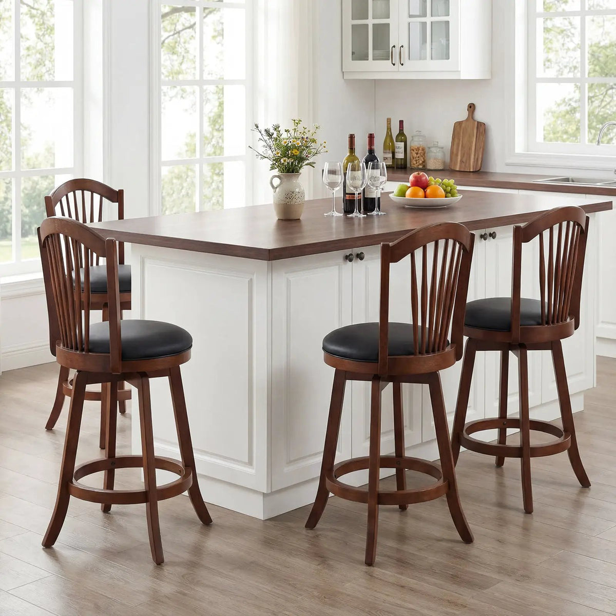 Swivel Bar Stools with Backrests and Wood Frame for Kitchen Island, photo 9 of 16